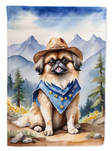 Load image into Gallery viewer, Pekingese Cowboy Welcome Garden Flag – Western Dog Yard Decor with Mountain Landscape