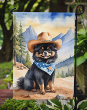 Load image into Gallery viewer, Pomeranian Cowboy Welcome Garden Flag – Western Dog Yard Decor with Mountain Landscape