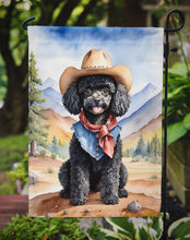 Load image into Gallery viewer, Black Poodle Cowboy Welcome Garden Flag – Western Dog Yard Decor with Mountain Landscape