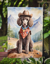 Load image into Gallery viewer, Poodle Cowboy Welcome Garden Flag – Western Dog Yard Decor with Mountain Landscape
