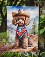 Load image into Gallery viewer, Poodle Cowboy Welcome Garden Flag – Western Dog Yard Decor with Mountain Landscape