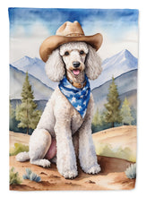 Load image into Gallery viewer, Poodle Cowboy Welcome Garden Flag – Western Dog Yard Decor with Mountain Landscape