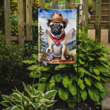 Load image into Gallery viewer, Pug Cowboy Welcome Garden Flag – Western Dog Yard Decor with Mountain Landscape