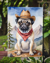 Load image into Gallery viewer, Pug Cowboy Welcome Garden Flag – Western Dog Yard Decor with Mountain Landscape
