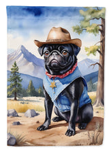 Load image into Gallery viewer, Pug Cowboy Welcome Garden Flag – Western Dog Yard Decor with Mountain Landscape