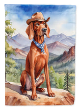 Load image into Gallery viewer, Redbone Coonhound Cowboy Welcome Garden Flag – Western Dog Yard Decor with Mountain Landscape
