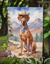 Load image into Gallery viewer, Rhodesian Ridgeback Cowboy Welcome Garden Flag – Western Dog Yard Decor with Mountain Landscape
