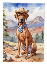 Load image into Gallery viewer, Rhodesian Ridgeback Cowboy Welcome Garden Flag – Western Dog Yard Decor with Mountain Landscape