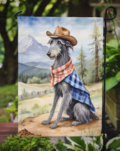 Load image into Gallery viewer, Scottish Deerhound Cowboy Welcome Garden Flag – Western Dog Yard Decor with Mountain Landscape