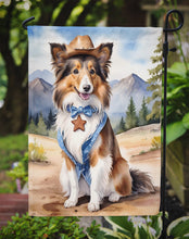 Load image into Gallery viewer, Sheltie Cowboy Welcome Garden Flag – Western Dog Yard Decor with Mountain Landscape