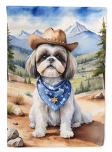Load image into Gallery viewer, Shih Tzu Cowboy Welcome Garden Flag – Western Dog Yard Decor with Mountain Landscape