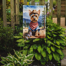 Load image into Gallery viewer, Silky Terrier Cowboy Welcome Garden Flag – Western Dog Yard Decor with Mountain Landscape