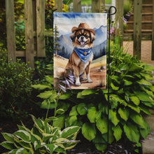 Load image into Gallery viewer, Tibetan Spaniel Cowboy Welcome Garden Flag – Western Dog Yard Decor with Mountain Landscape
