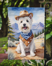 Load image into Gallery viewer, Westie Cowboy Welcome Garden Flag – Western Dog Yard Decor with Mountain Landscape