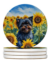 Load image into Gallery viewer, Affenpinscher in Sunflowers Large Sandstone Coasters Pack of 4