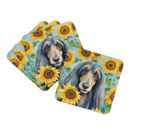 Load image into Gallery viewer, Afghan Hound in Sunflowers Coasters - Set of 4 Lightweight Foam, Absorbent Drink Coasters
