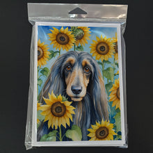 Load image into Gallery viewer, Afghan Hound in Sunflowers Greeting Cards - Blank Note Cards – 8-Pack of Artist-Designed Cards with Envelopes