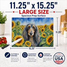 Load image into Gallery viewer, Afghan Hound in Sunflowers Cutting Board Tempered Glass Kitchen Cutting Surface, Heat Resistant Chopping Board with Non-Slip Feet, Decorative Food Prep &amp; Serving
