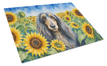 Load image into Gallery viewer, Afghan Hound in Sunflowers Cutting Board Tempered Glass Kitchen Cutting Surface, Heat Resistant Chopping Board with Non-Slip Feet, Decorative Food Prep &amp; Serving