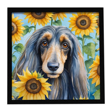 Load image into Gallery viewer, Afghan Hound in Sunflowers Framed Metal Print