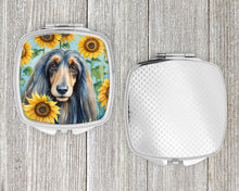 Load image into Gallery viewer, Afghan Hound in Sunflowers Compact Mirror – Stylish Purse Mirror with Artistic Covers