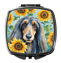 Load image into Gallery viewer, Afghan Hound in Sunflowers Compact Mirror – Stylish Purse Mirror with Artistic Covers