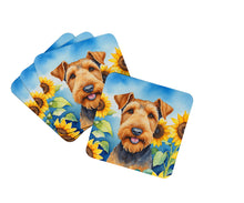 Load image into Gallery viewer, Airedale Terrier in Sunflowers Coasters - Set of 4 Lightweight Foam, Absorbent Drink Coasters