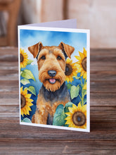 Load image into Gallery viewer, Airedale Terrier in Sunflowers Greeting Cards - Blank Note Cards – 8-Pack of Artist-Designed Cards with Envelopes