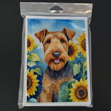 Load image into Gallery viewer, Airedale Terrier in Sunflowers Greeting Cards - Blank Note Cards – 8-Pack of Artist-Designed Cards with Envelopes