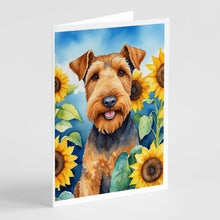 Load image into Gallery viewer, Airedale Terrier in Sunflowers Greeting Cards - Blank Note Cards – 8-Pack of Artist-Designed Cards with Envelopes