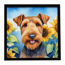 Load image into Gallery viewer, Airedale Terrier in Sunflowers Framed Metal Print