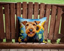 Load image into Gallery viewer, Airedale Terrier in Sunflowers Throw Pillow - 14x14 Decorative Pillow – Art for Your Home &amp; Patio