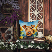 Load image into Gallery viewer, Airedale Terrier in Sunflowers Throw Pillow - 14x14 Decorative Pillow – Art for Your Home &amp; Patio