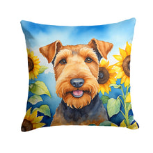 Load image into Gallery viewer, Airedale Terrier in Sunflowers Throw Pillow - 14x14 Decorative Pillow – Art for Your Home &amp; Patio