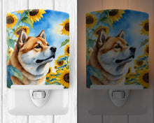 Load image into Gallery viewer, Akita in Sunflowers Ceramic Night Light