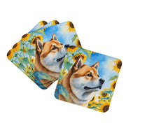 Load image into Gallery viewer, Akita in Sunflowers Coasters - Set of 4 Lightweight Foam, Absorbent Drink Coasters