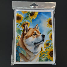 Load image into Gallery viewer, Akita in Sunflowers Greeting Cards - Blank Note Cards – 8-Pack of Artist-Designed Cards with Envelopes