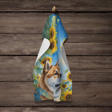 Load image into Gallery viewer, Akita in Sunflowers Kitchen Towel
