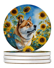 Load image into Gallery viewer, Akita in Sunflowers Large Sandstone Coasters Pack of 4