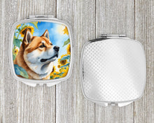 Load image into Gallery viewer, Akita in Sunflowers Compact Mirror – Stylish Purse Mirror with Artistic Covers
