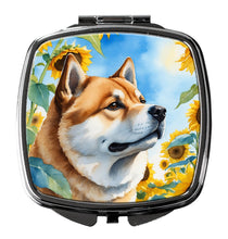 Load image into Gallery viewer, Akita in Sunflowers Compact Mirror – Stylish Purse Mirror with Artistic Covers