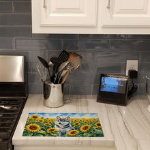 Load image into Gallery viewer, Alaskan Klee Kai in Sunflowers Cutting Board Tempered Glass Kitchen Cutting Surface, Heat Resistant Chopping Board with Non-Slip Feet, Decorative Food Prep &amp; Serving