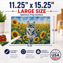 Load image into Gallery viewer, Alaskan Klee Kai in Sunflowers Cutting Board Tempered Glass Kitchen Cutting Surface, Heat Resistant Chopping Board with Non-Slip Feet, Decorative Food Prep &amp; Serving