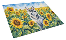 Load image into Gallery viewer, Alaskan Klee Kai in Sunflowers Cutting Board Tempered Glass Kitchen Cutting Surface, Heat Resistant Chopping Board with Non-Slip Feet, Decorative Food Prep &amp; Serving