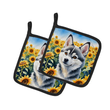 Load image into Gallery viewer, Alaskan Klee Kai in Sunflowers Pot Holders - Set of 2 Decorative Kitchen Helpers | Made in the USA