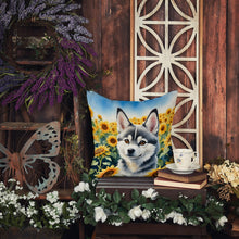 Load image into Gallery viewer, Alaskan Klee Kai in Sunflowers Throw Pillow - 14x14 Decorative Pillow – Art for Your Home &amp; Patio