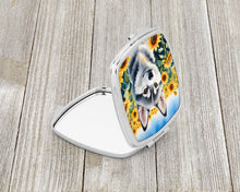 Load image into Gallery viewer, Alaskan Klee Kai in Sunflowers Compact Mirror – Stylish Purse Mirror with Artistic Covers
