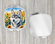 Load image into Gallery viewer, Alaskan Klee Kai in Sunflowers Compact Mirror – Stylish Purse Mirror with Artistic Covers