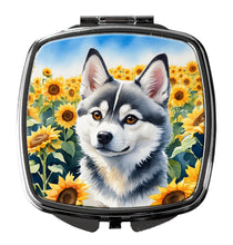 Load image into Gallery viewer, Alaskan Klee Kai in Sunflowers Compact Mirror – Stylish Purse Mirror with Artistic Covers