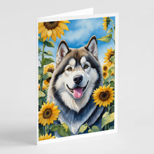 Load image into Gallery viewer, Alaskan Malamute in Sunflowers Greeting Cards - Blank Note Cards – 8-Pack of Artist-Designed Cards with Envelopes